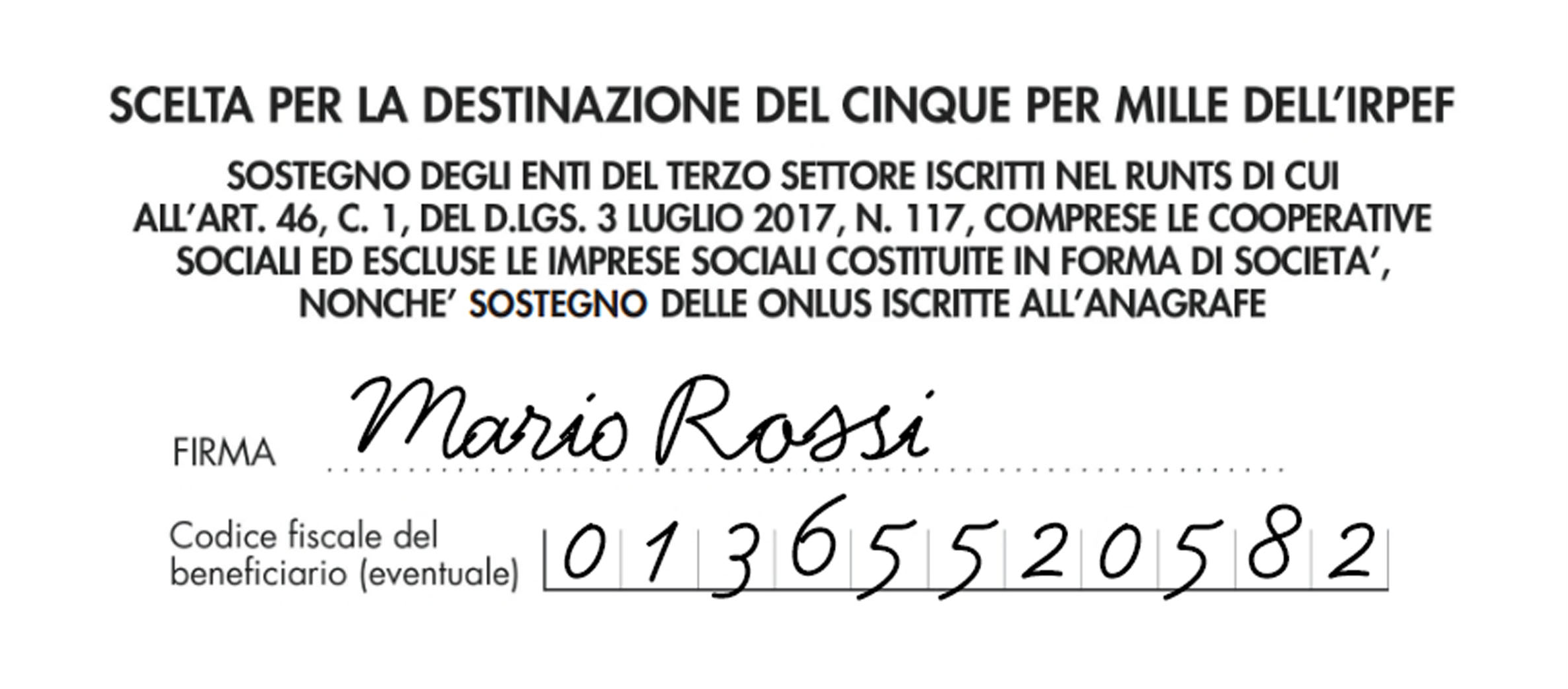 esempio di compilazioni con la firma del Sig. Mario Rossi e il suo codice fiscale