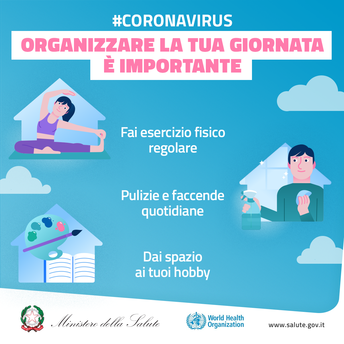 Locandina che illustra 3 attivit da fare per organizzare la tua giornata
