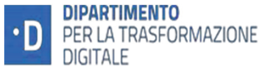 immagine D bianca su sfondo blu  - scritta: Dipartimento per la trasformazione digitale