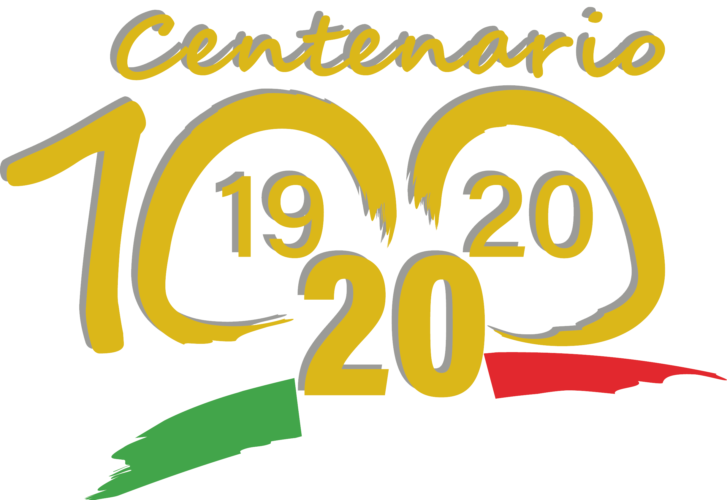 Logo del centenario dell'UICI. In alto la scritta centenario in dorato.Al centro il numero 100 in dorato.In basso, il tricolore italiano con sopra lindicazione dellanno di fondazione (1920) e dellanno del centenario (2020)