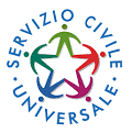 Immagine Logo con 5 uomini in cerchio che formano una stella - scritta: Servizio civile universale